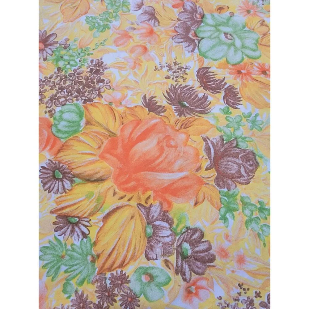 Vintage Dan River No-Iron Muslin Full Size Flat Sheet 81x96 Floral Print 50% Cot